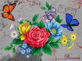 彩色花朵复古素材PSD